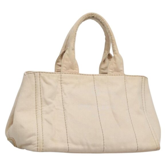 PRADA Canapa MM Hand Bag Canvas Beige Gold Auth bs23301 - Picture 1 of 16